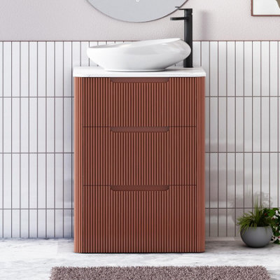 Royal Bathrooms Avenza 600mm Terracotta Clay Floor Standing Countertop Bathroom Vanity Unit 3 Drawer With Nova Basin - image 1