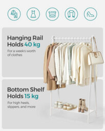 Songmics Garment Storage Rack, Bedroom Clothes Rail With Shelf, Wardrobe Stand, Laundry Room Organizer, White - thumbnail 3