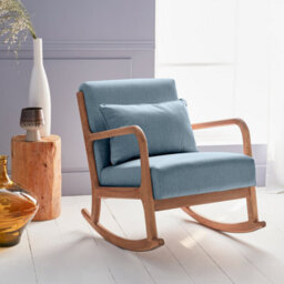 Sweeek - Scandi-Style Wooden Rocking Chair With Cushion Lorens Blue 65X80X81.5 Cm
