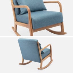 Sweeek - Scandi-Style Wooden Rocking Chair With Cushion Lorens Blue 65X80X81.5 Cm - thumbnail 3