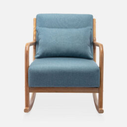 Sweeek - Scandi-Style Wooden Rocking Chair With Cushion Lorens Blue 65X80X81.5 Cm - thumbnail 2