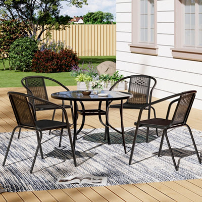 Breeins Black Set Of 5 Outdoor Garden Furniture Set Dining Set 105 Cm Round Glass Table And Stacking Chairs For Garden Patio - image 1