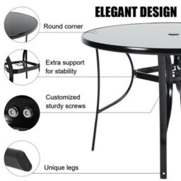 Breeins Black Set Of 5 Outdoor Garden Furniture Set Dining Set 105 Cm Round Glass Table And Stacking Chairs For Garden Patio - thumbnail 5