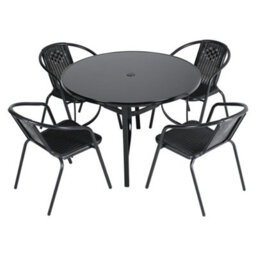 Breeins Black Set Of 5 Outdoor Garden Furniture Set Dining Set 105 Cm Round Glass Table And Stacking Chairs For Garden Patio - thumbnail 4