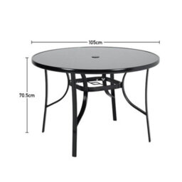 Breeins Black Set Of 5 Outdoor Garden Furniture Set Dining Set 105 Cm Round Glass Table And Stacking Chairs For Garden Patio - thumbnail 8
