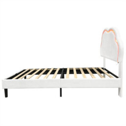 Abrihome 3Ft Single Upholstered Bed With Led Adjustable Cute Cloud Headboard, Soft Velvet Bed Frame With Solid Wood Slat, Cream White - thumbnail 8