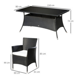 Wyld Haus Loreke Black Rattan 7-Piece Outdoor Dining Set - Rectangular Glass-Top Table With 6 Armchairs - thumbnail 3
