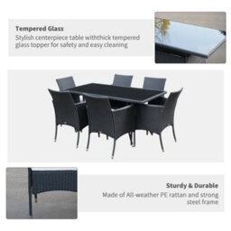 Wyld Haus Loreke Black Rattan 7-Piece Outdoor Dining Set - Rectangular Glass-Top Table With 6 Armchairs - thumbnail 5