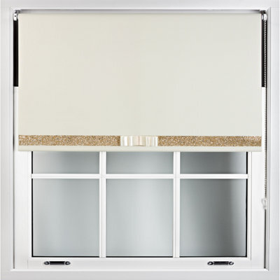 Furnished Cream Blackout Roller Blind With Decorative Gold Glitter & Cream Bow - Trimmable (W)135Cm X (L)165Cm - image 1