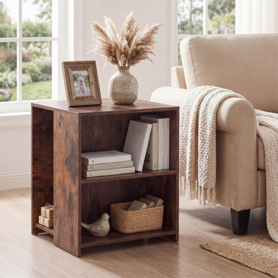 Brown Wooden Accent Storage Organizer Square Sofa Side Table For Living Room - image 1