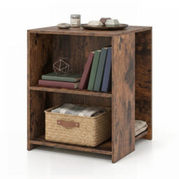 Brown Wooden Accent Storage Organizer Square Sofa Side Table For Living Room - thumbnail 3