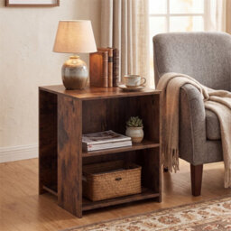 Brown Wooden Accent Storage Organizer Square Sofa Side Table For Living Room - thumbnail 5