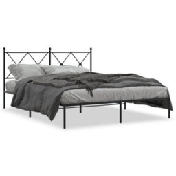 Berkfield Metal Bed Frame Without Mattress With Headboard Black 160X200Cm - thumbnail 2