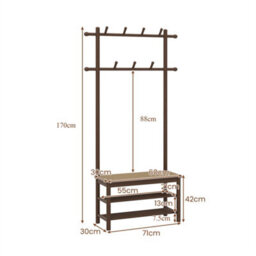 Bamboo Coat Rack With Bench & Shoe Storage 3-In-1 Entryway Organizer Brown - thumbnail 2