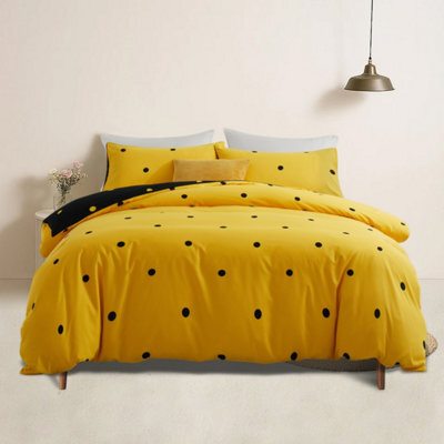 Bedlooms Black & Yellow Dotted Printed Duvet Cover Set, Reversible & Hypoallergenic Bedding Pack, King 230X220Cm - image 1