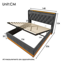 Double Linen Ottoman Storage Bed With 360 Led & Charging - thumbnail 2