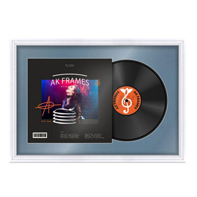 "AK Frames 25X17"" White Step Vinyl Record Frame With Pompadour Mount For 12 Inch Lp Cover & Disc - Overlapped Design" - image 1