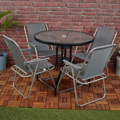 Urbn-Living Urbnliving 4Pcs Grey Folding Deck Chairs With Garden Table Outdoor Patio Dining Furniture Set - image 1