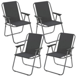 Urbn-Living Urbnliving 4Pcs Grey Folding Deck Chairs With Garden Table Outdoor Patio Dining Furniture Set - thumbnail 3