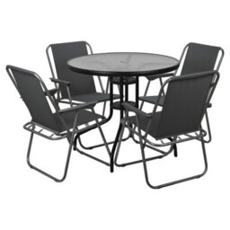 Urbn-Living Urbnliving 4Pcs Grey Folding Deck Chairs With Garden Table Outdoor Patio Dining Furniture Set - thumbnail 2