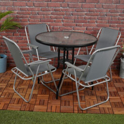Urbn-Living Urbnliving 4Pcs Grey Folding Deck Chairs With Garden Table Outdoor Patio Dining Furniture Set - thumbnail 1