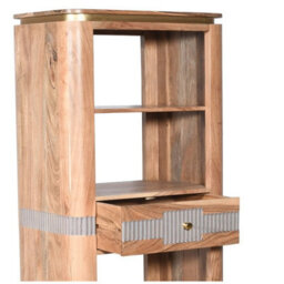 Wyld Haus Idaho Acacia And Mango Wood Slim Bookcase With Brass Details And 1 Drawer - thumbnail 4