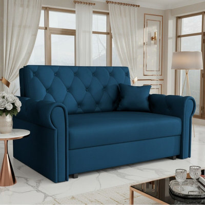 Viva Roma Ii Sofa Bed For Living Room With Sleeping Function Storage Metal Legs Wooden Frame 148X85X98Cm Blue - image 1