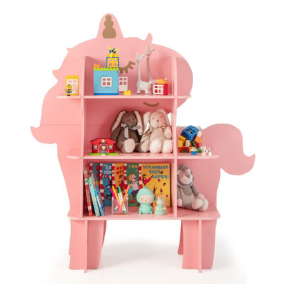 Costway Kids Unicorn Bookcase 3-Tier Toy Storage Organizer Wooden Bookshelf - image 1