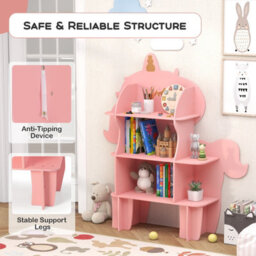 Costway Kids Unicorn Bookcase 3-Tier Toy Storage Organizer Wooden Bookshelf - thumbnail 7