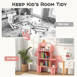 Costway Kids Unicorn Bookcase 3-Tier Toy Storage Organizer Wooden Bookshelf - thumbnail 9