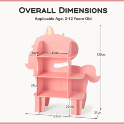 Costway Kids Unicorn Bookcase 3-Tier Toy Storage Organizer Wooden Bookshelf - thumbnail 2