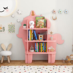Costway Kids Unicorn Bookcase 3-Tier Toy Storage Organizer Wooden Bookshelf - thumbnail 4