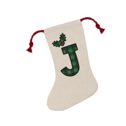 Purely Home Green Tartan Alphabet Letter J Stocking - Novelty Initial Xmas Gift Linen-Style With Red Drawstring Ties - thumbnail 2