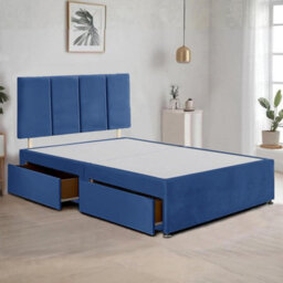 Blue Plush Fabric 6Ft Super King Bed Frame With 20 Inch Vertical Line Headboard And 2 Drawers - thumbnail 1