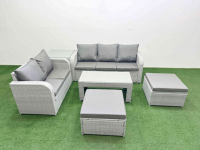 Fimous 7 Seater Pe Rattan Wicker Garden Furniture Conservatory Sofa Set Oblong Coffee Table 2 Big Footstool Side Table - image 1