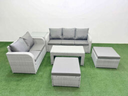 Fimous 7 Seater Pe Rattan Wicker Garden Furniture Conservatory Sofa Set Oblong Coffee Table 2 Big Footstool Side Table - thumbnail 2