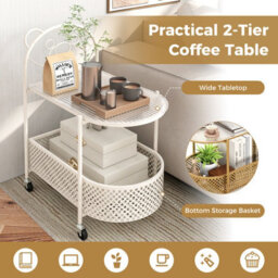 Costway Mobile Coffee Table Modern Sofa Side Table W/ Glass Top & Lockable Wheels - thumbnail 8