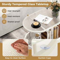 Costway Mobile Coffee Table Modern Sofa Side Table W/ Glass Top & Lockable Wheels - thumbnail 7