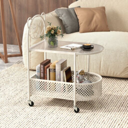 Costway Mobile Coffee Table Modern Sofa Side Table W/ Glass Top & Lockable Wheels - thumbnail 4