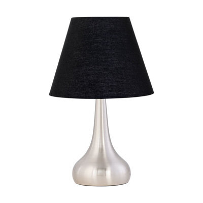 First Choice Lighting Romana - Brushed Chrome Touch Operated Table Lamp With Black Shade - image 1