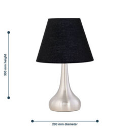 First Choice Lighting Romana - Brushed Chrome Touch Operated Table Lamp With Black Shade - thumbnail 4