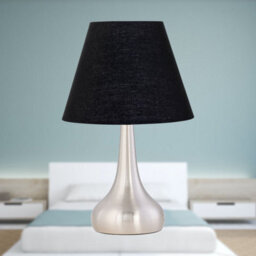 First Choice Lighting Romana - Brushed Chrome Touch Operated Table Lamp With Black Shade - thumbnail 3