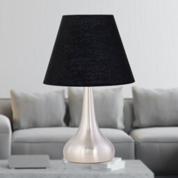 First Choice Lighting Romana - Brushed Chrome Touch Operated Table Lamp With Black Shade - thumbnail 2