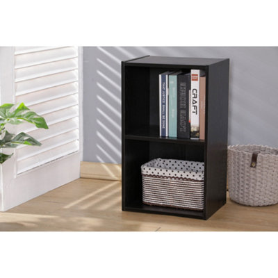 Home Treats Cube Bookshelf 2 Tier Storage Organiser Black Wooden Shelving Display Open Bookcase For Home Living Room Office Bedroom - image 1
