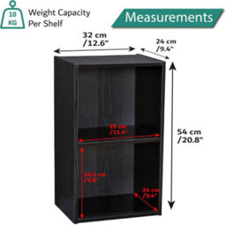 Home Treats Cube Bookshelf 2 Tier Storage Organiser Black Wooden Shelving Display Open Bookcase For Home Living Room Office Bedroom - thumbnail 2