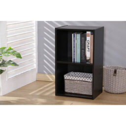 Home Treats Cube Bookshelf 2 Tier Storage Organiser Black Wooden Shelving Display Open Bookcase For Home Living Room Office Bedroom