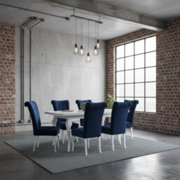 Lara Extendable Dining Table Set With 6 St63 Dining Chairs Mdf Hdf Chipboard Wood 140 To 180 Cm White And Blue - thumbnail 2