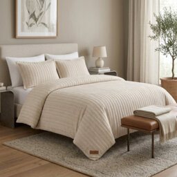 Waffle Duvet Cover Set Natural Soft Textured Bedding Set With Matching Pillowcase, Breathable Easy Care Quilt Cover