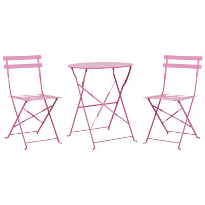 Beliani Bistro Set Folding Fiori Metal Pink - image 1