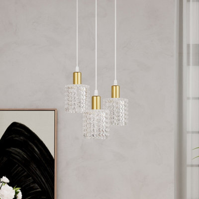 Living And Home Gold 3 Light Kitchen Island Table Lamp, Transparent Glass Lampshade, E27 Lamp Base, Bulb Not Included - image 1